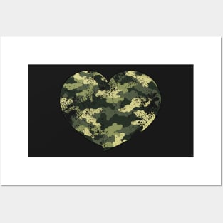 Distressed Retro Camo Heart Posters and Art